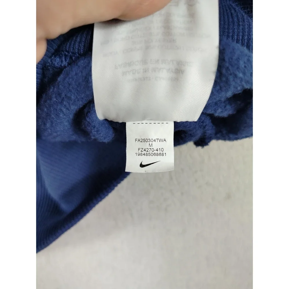 Nike Sweatshirt Mens Medium Blue Fleece Pullover Center Swoosh Athletic Thrashed